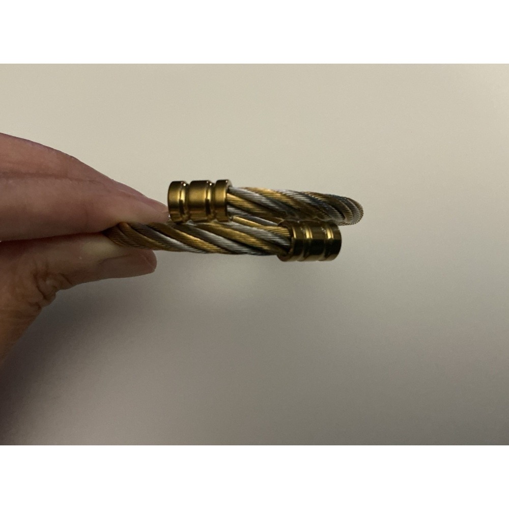 Two Tone Gold Silver Twisted Cable Cuff Bracelet Waterproof Brass Adjustable
